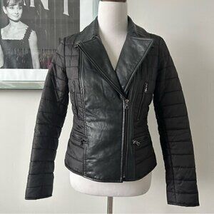 Danier Quilted Moto Jacket Coat with Leather Panels